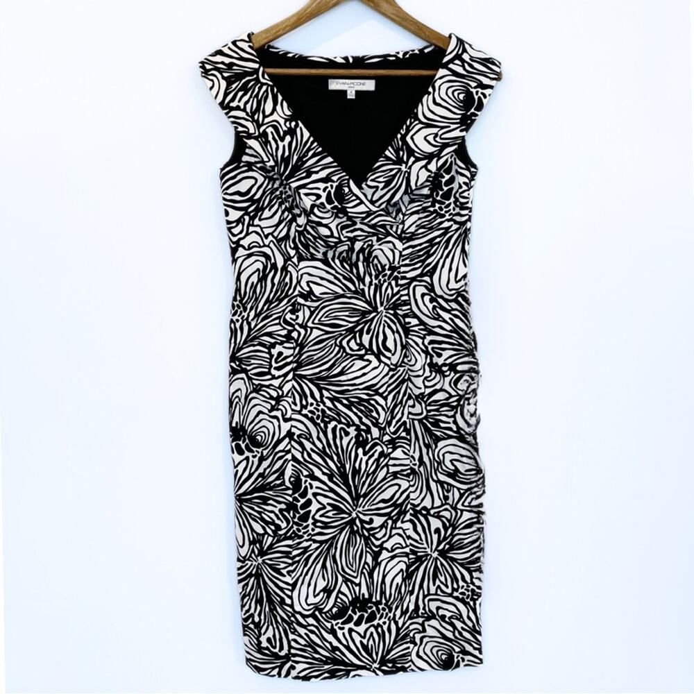 Evan Picone Abstract Sheath Midi Dress Black & White size 4 EUC